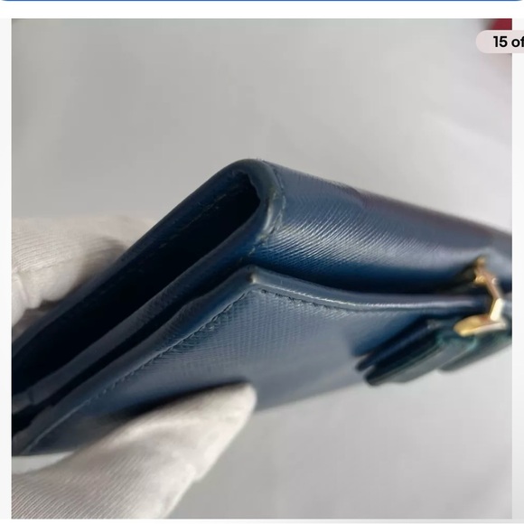 AUTHENTIC SALVATORE FERRAGAMO NAVY BLUE Long Wallet W/Gold Hardware. - Picture 13 of 16